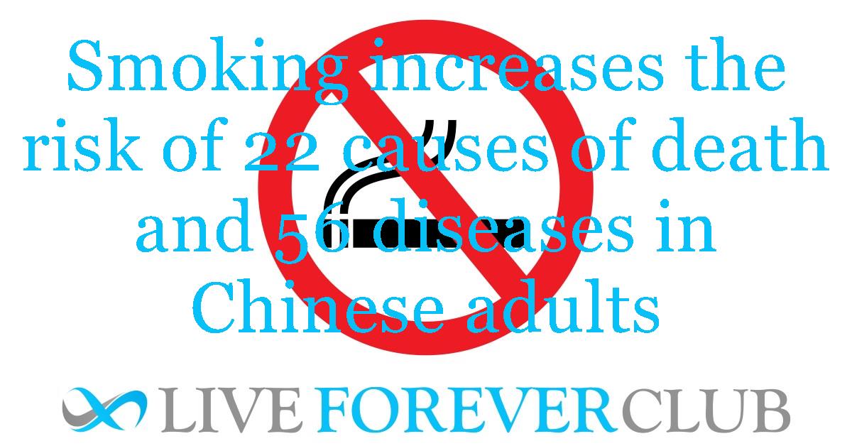 Smoking increases the risk of 22 causes of death and 56 diseases in Chinese adults
