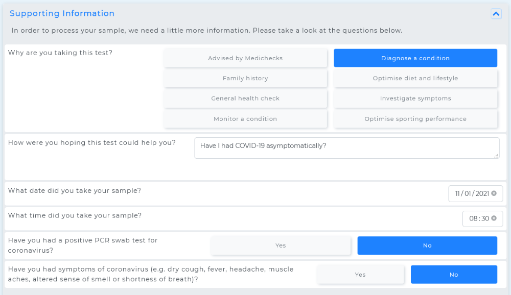 medichecks supporting info screen